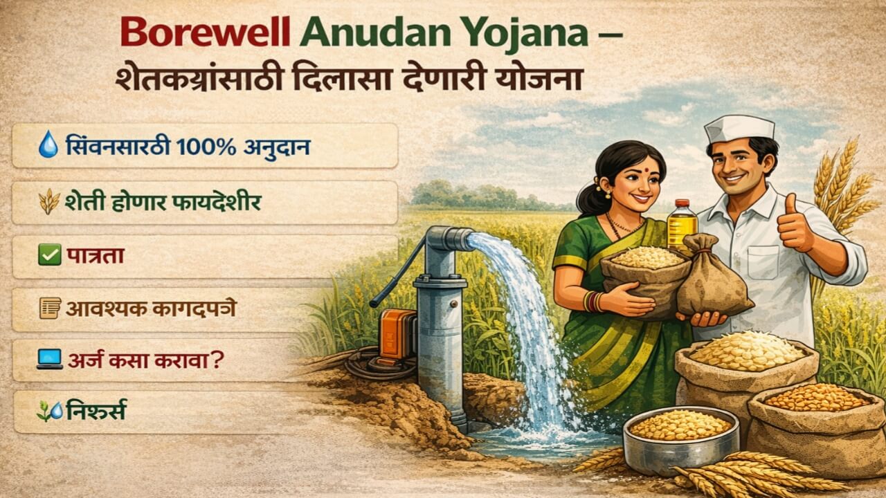 Borewell Anudan Yojana. शेतकऱ्यांना बोअरवेलसाठी मिळणार अनुदान.